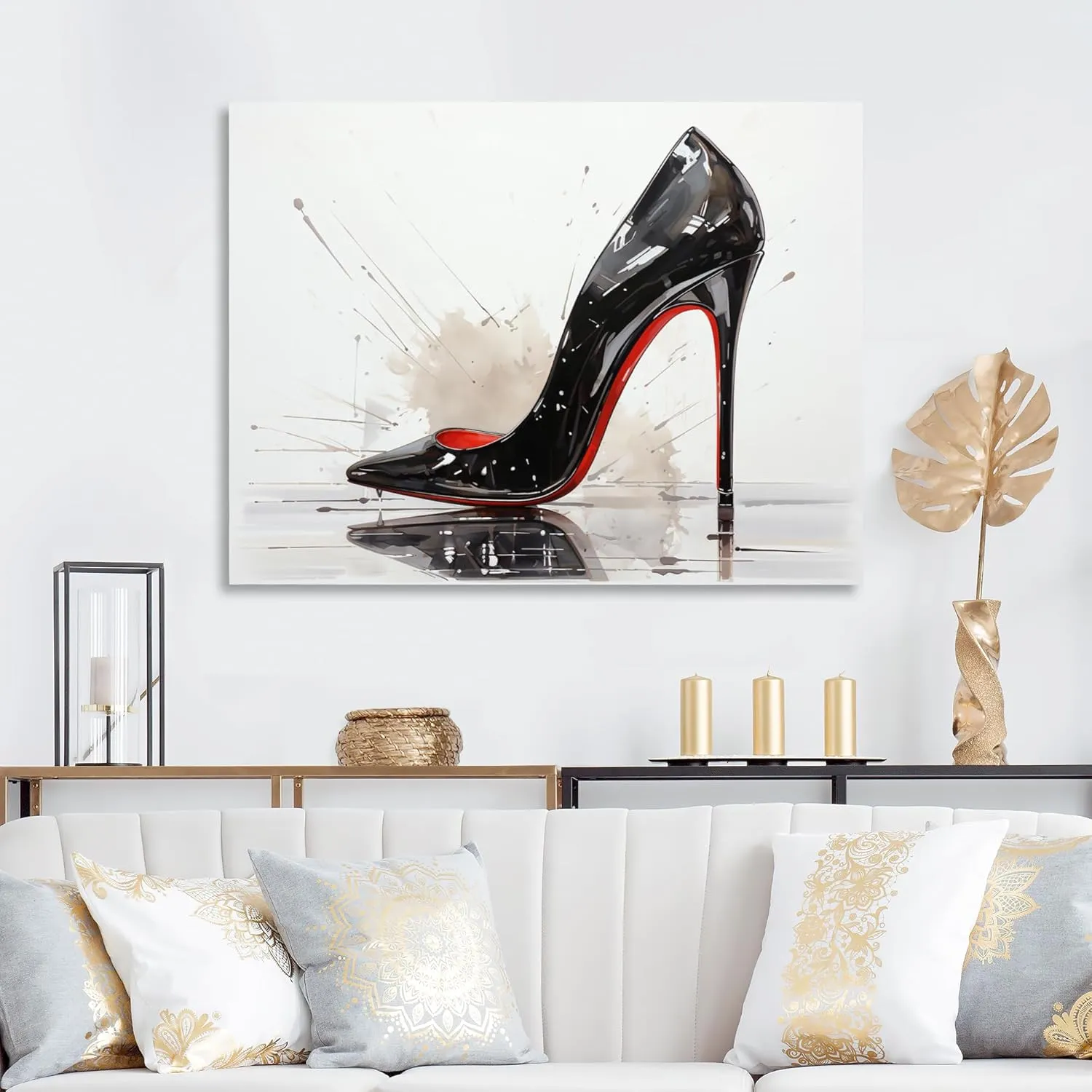 DesignQ fashion Wall art decor, Fashion Wall Art, Stylish High Heels Sleek Silhouette I, Black Glam Canvas wall art, 32x24 inches