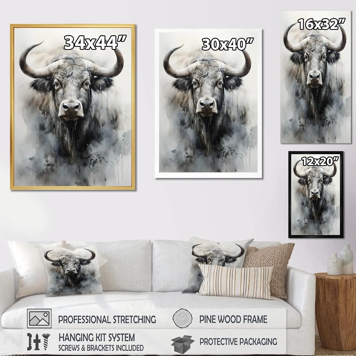 DesignQ Grey Global Canvas wall art, Asian Art Wall Art, Yaks Sumi Asian Painting I, Asian art Wall art decor, 30x40 inches