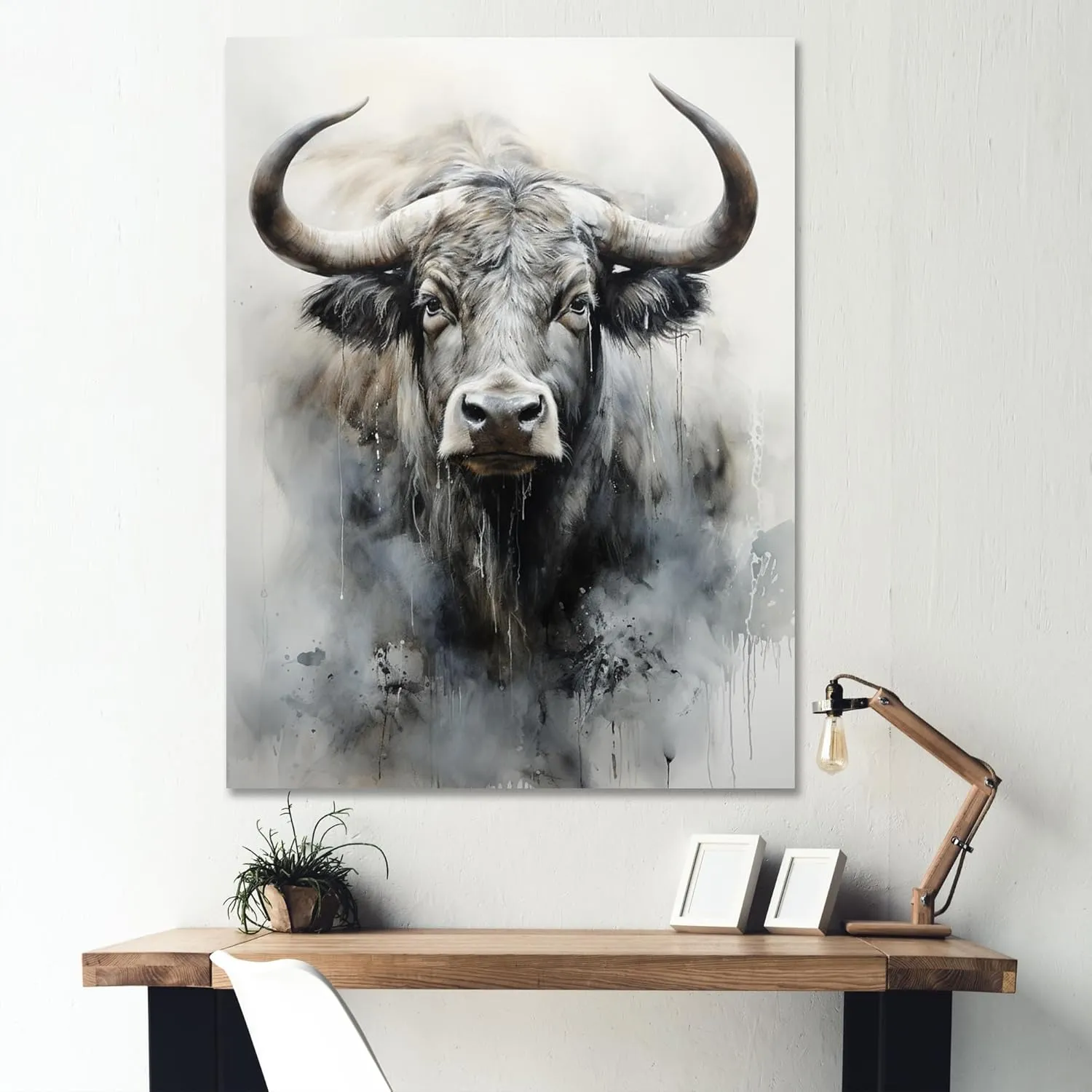 DesignQ Grey Global Canvas wall art, Asian Art Wall Art, Yaks Sumi Asian Painting I, Asian art Wall art decor, 30x40 inches