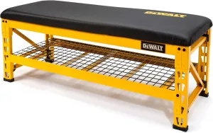 DEWALT Garage Bench with Wire Grid Storage Shelf, Rip-Resistant Foam-Padded Vinyl Seat, 1000-lb Capacity Bench Top, 1500-lb Capacity Shelf, Steel Frame