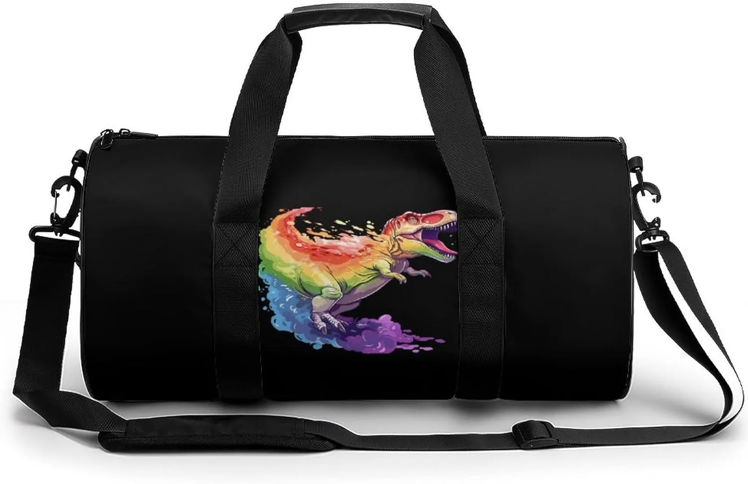 Dinosaur Spraying Rainbow Abstract Lightweight Gym Bag for Men Women Travel Duffel Bag Sports Workout Bag with Adjustable Strap