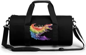 Dinosaur Spraying Rainbow Abstract Lightweight Gym Bag for Men Women Travel Duffel Bag Sports Workout Bag with Adjustable Strap