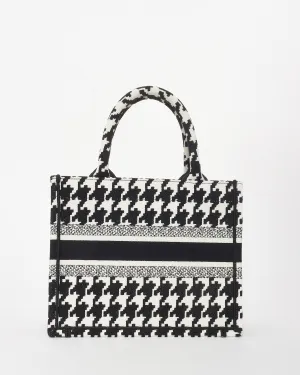 Dior Black & White Houndstooth Canvas Mini Book Tote Bag