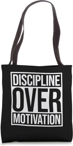 Discipline Over Motivation Bodybuilding Muscle Building Logo Tote Bag