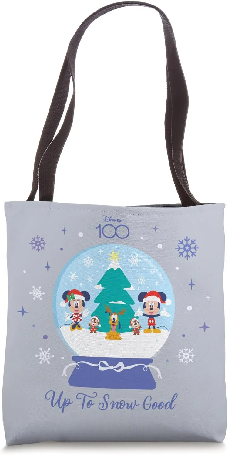 Disney 100 Mickey Minnie Chip Dale Pluto Christmas SnowGlobe Tote Bag
