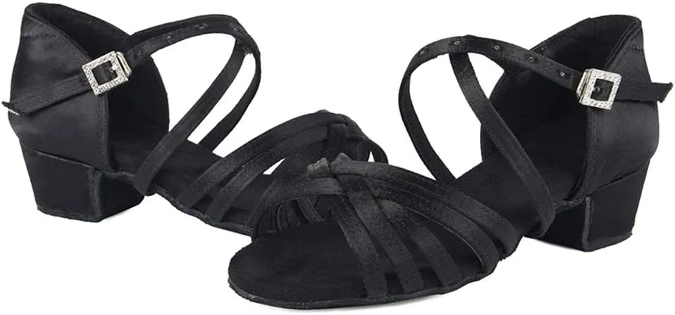 DKZSYIM Women's Satin Latin Dance Shoes Professional Ballroom Salsa Practice Performance Dancing Shoes,Model SS-ZS