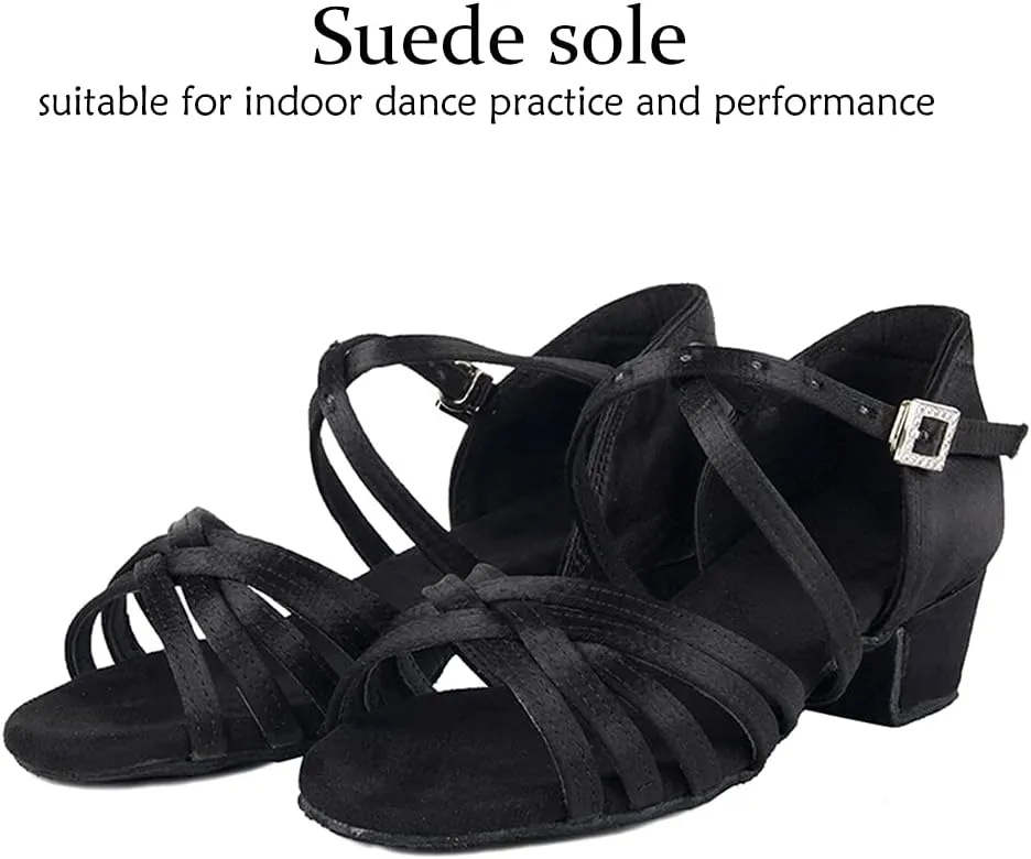 DKZSYIM Women's Satin Latin Dance Shoes Professional Ballroom Salsa Practice Performance Dancing Shoes,Model SS-ZS