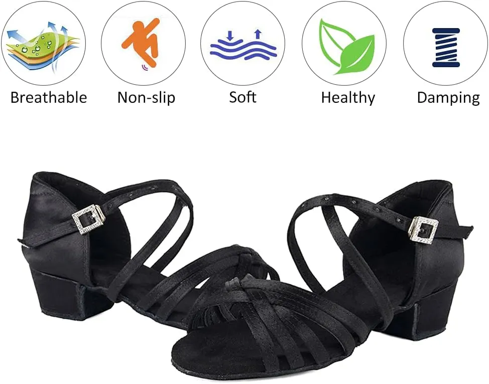 DKZSYIM Women's Satin Latin Dance Shoes Professional Ballroom Salsa Practice Performance Dancing Shoes,Model SS-ZS