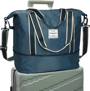 DMLuna Travel Duffel Bag, Tote Sports Gym Bag, Shoulder Overnight Weekender Bag for Women & Men, Hospital bag, Expandable Duffel Bag with Trolley Sleeve/Wet Pocket