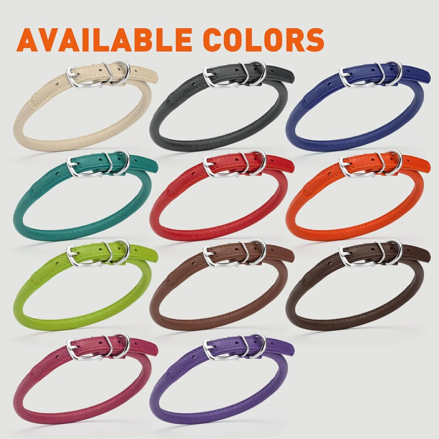 Dogline Soft and Padded Rolled Round Leather Collar for Dogs W3/8" - L16"-19", Red