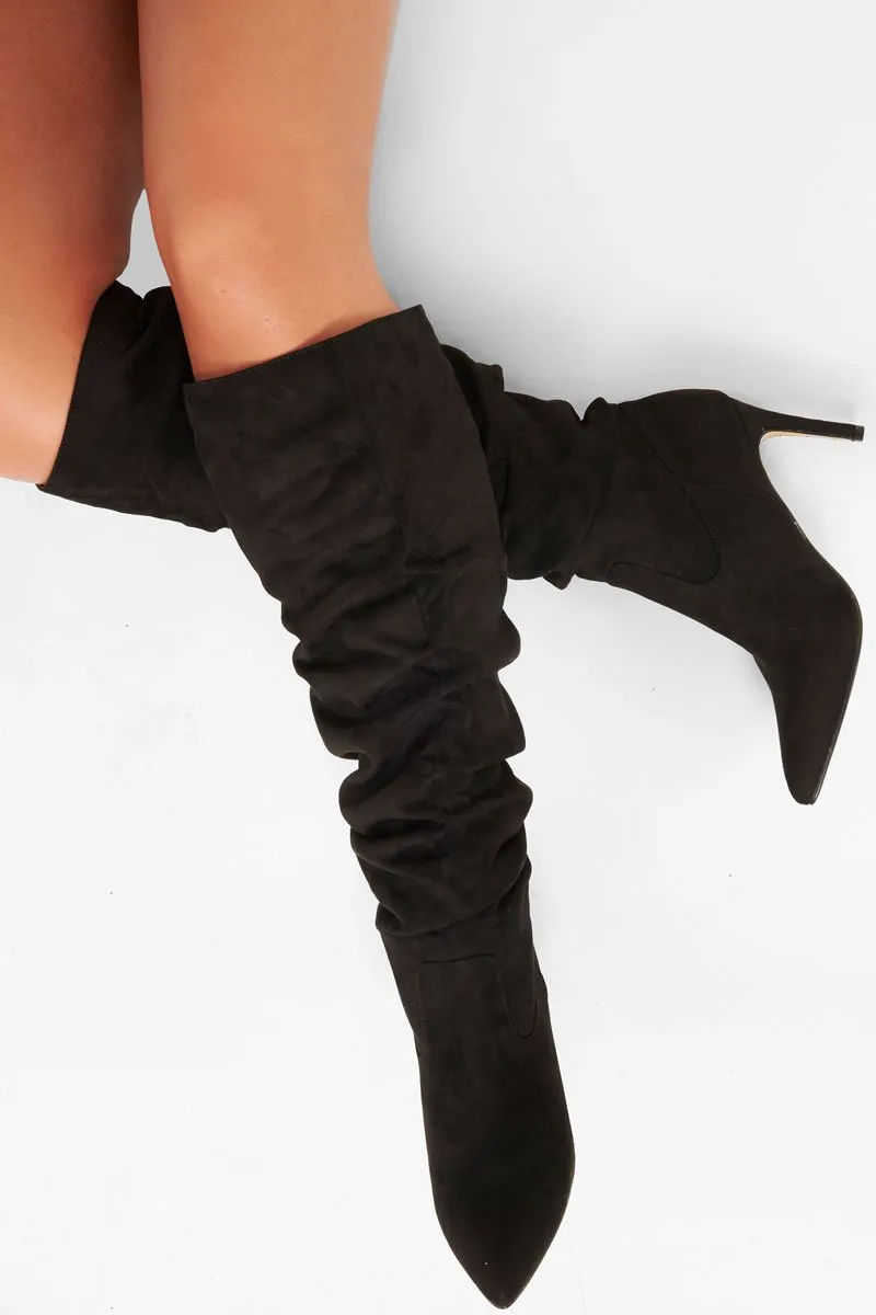 Door-to-door service High Knee Boots Creative Suede Faviola Faux Slouchy - Black
