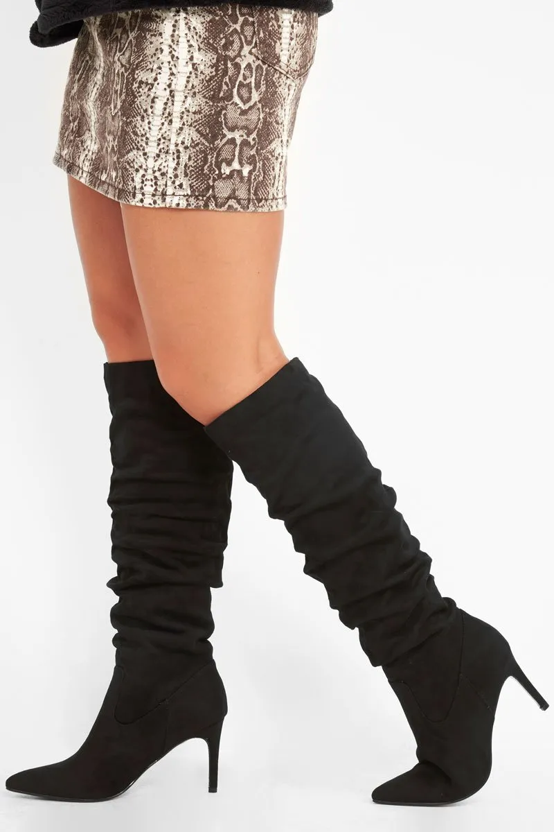 Door-to-door service High Knee Boots Creative Suede Faviola Faux Slouchy - Black