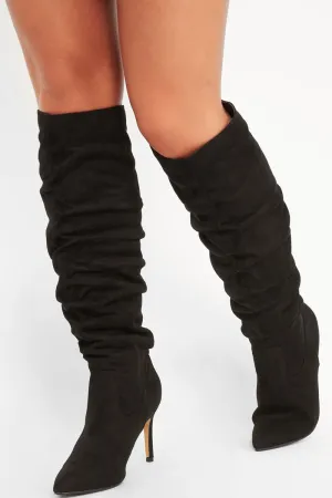 Door-to-door service High Knee Boots Creative Suede Faviola Faux Slouchy - Black