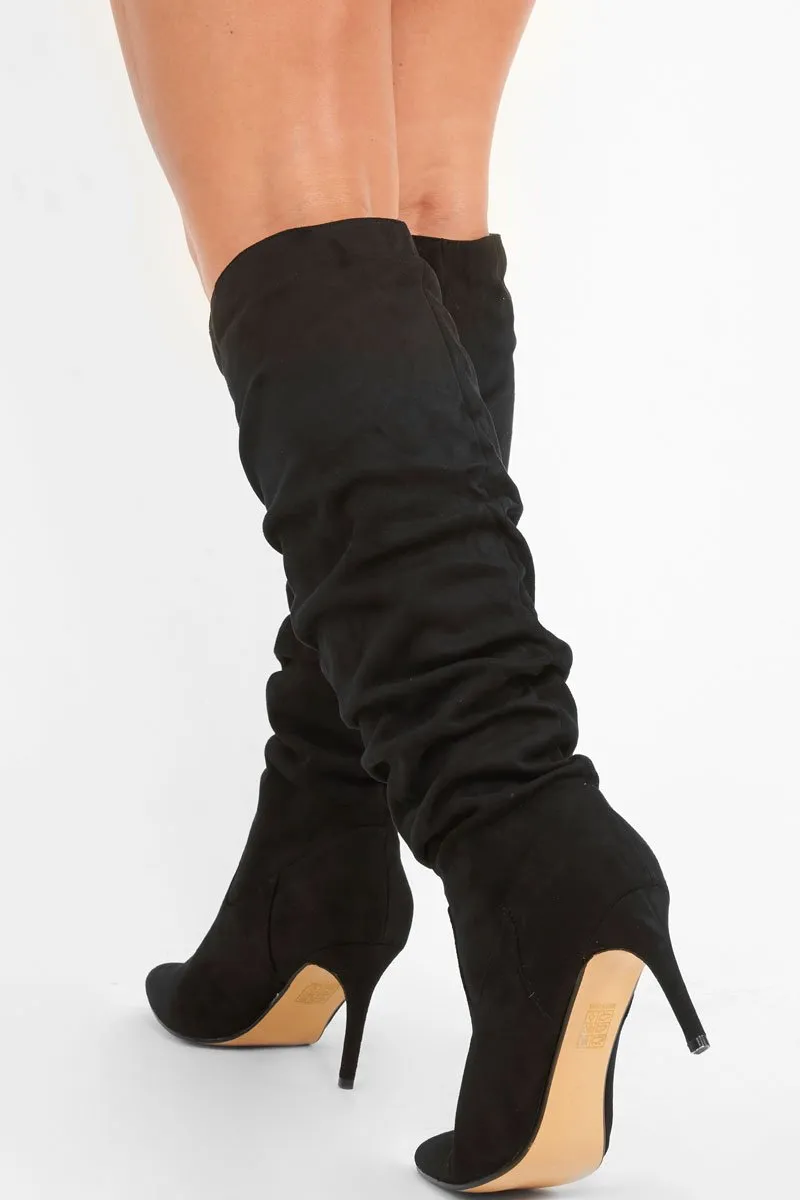 Door-to-door service High Knee Boots Creative Suede Faviola Faux Slouchy - Black