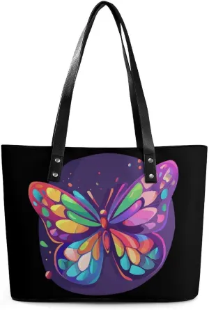Dopamine Colorful Butterfly Women's Tote Shoulder Bag Handbag Top Handle Leather 29 * 34 * 14cm