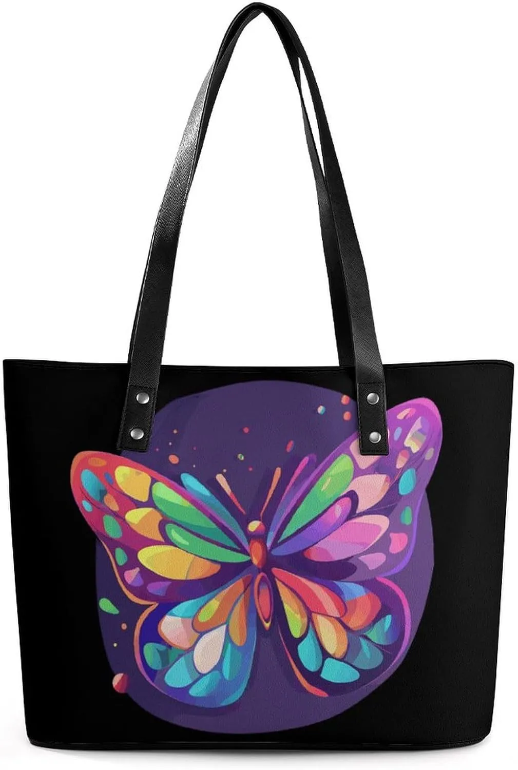 Dopamine Colorful Butterfly Women's Tote Shoulder Bag Handbag Top Handle Leather 29 * 34 * 14cm