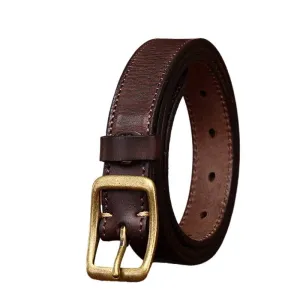 Double Stitches Vintage Woemn's Belt with Solid Brass Buckle-0.9"