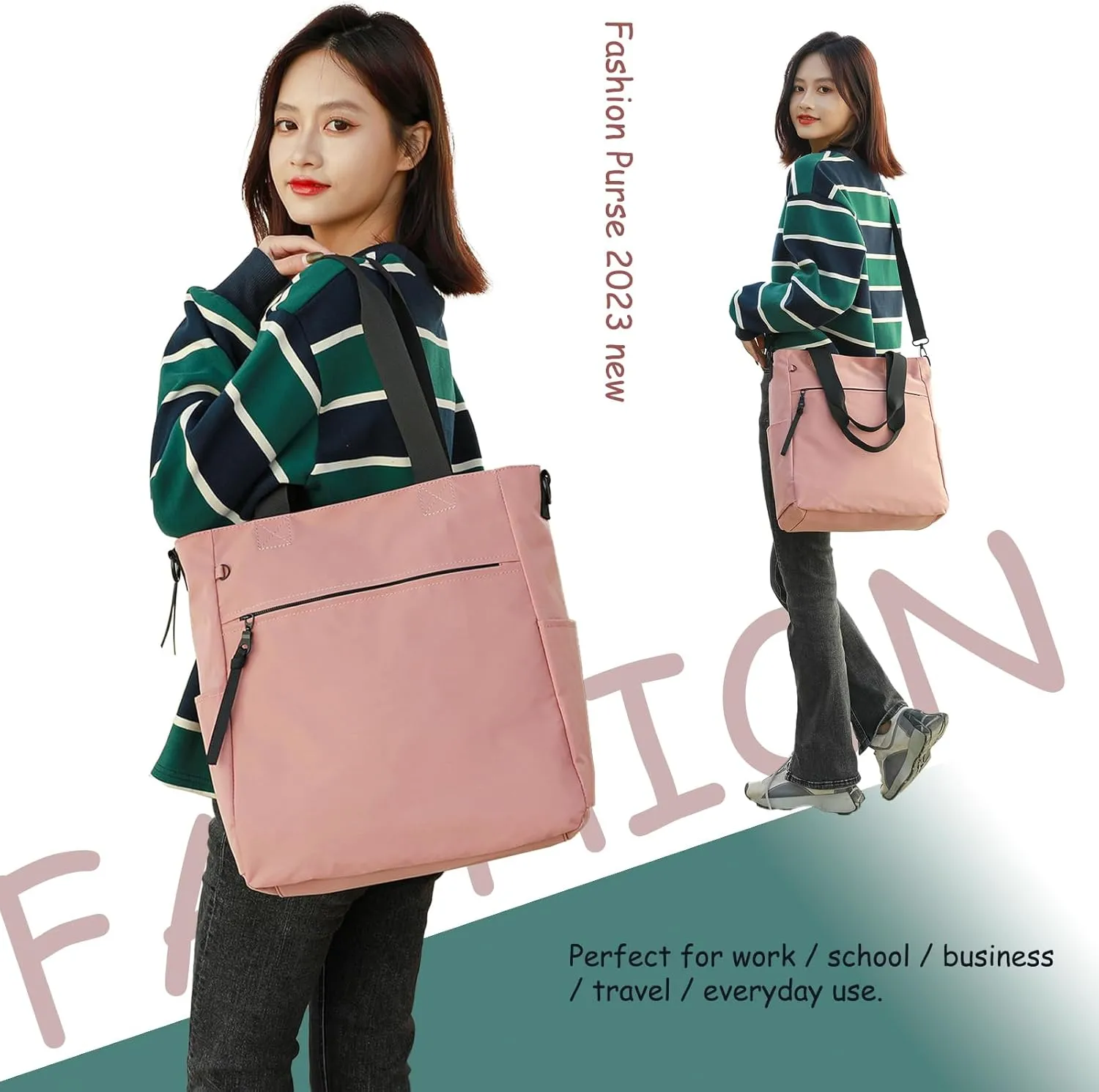 DOURR Light Nylon Shoulder Messenger Bag Casual Handbag Tote with Laptop Sleeve for College Work Travel