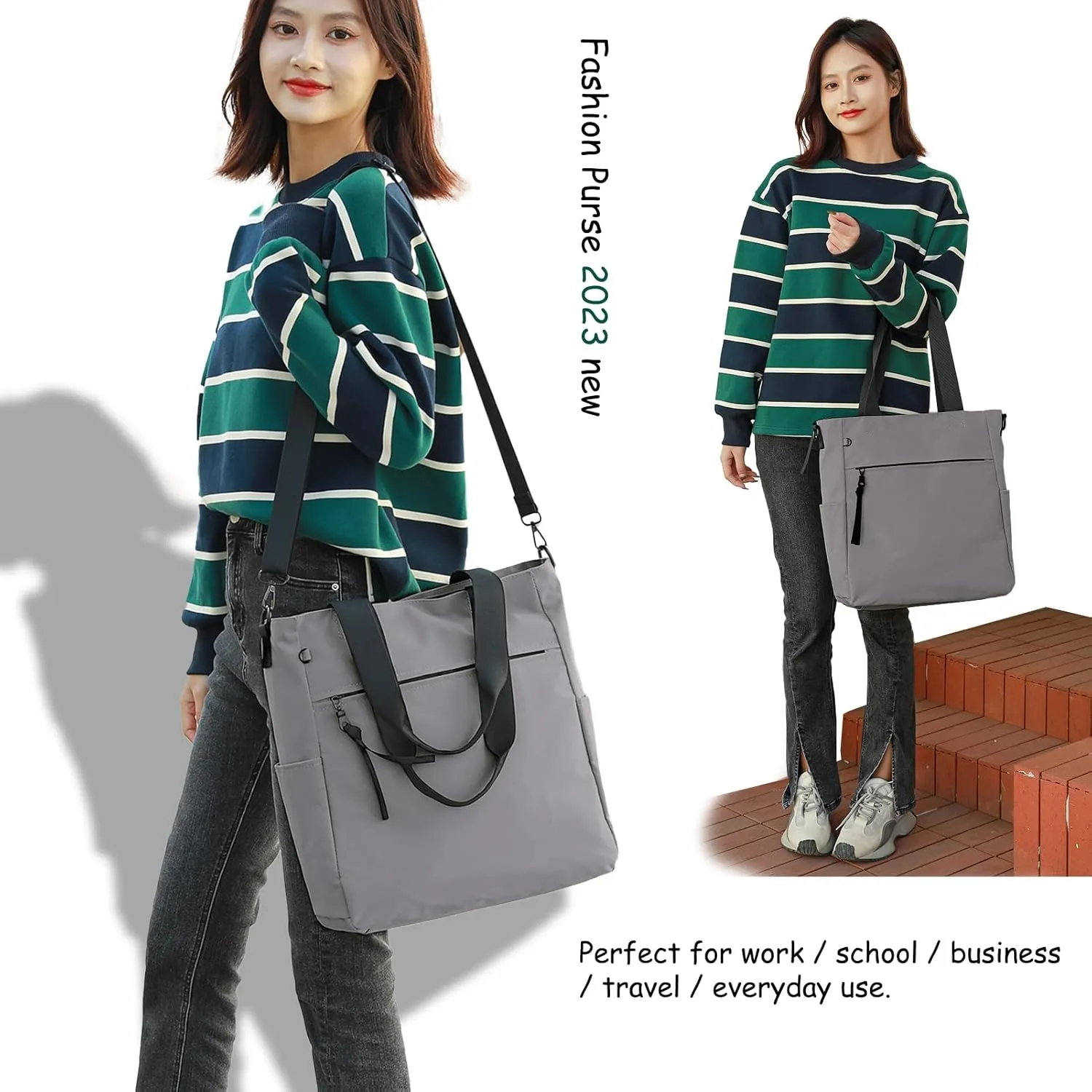 DOURR Light Nylon Shoulder Messenger Bag Casual Handbag Tote with Laptop Sleeve for College Work Travel