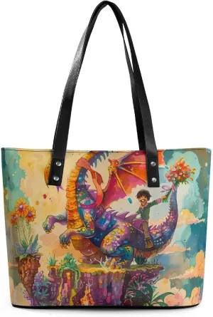 Dragon Neverland Women's Tote Shoulder Bag Handbag Top Handle Leather 29 * 34 * 14cm