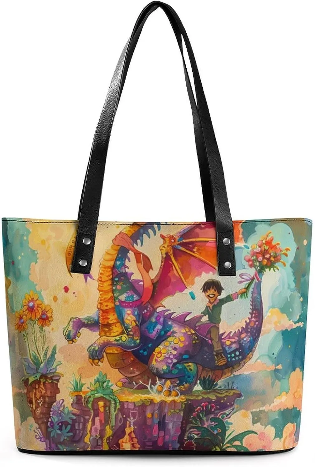 Dragon Neverland Women's Tote Shoulder Bag Handbag Top Handle Leather 29 * 34 * 14cm