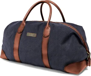DRAKENSBERG Weekender 'David' (M) - travel duffle, carryall and gym bag in vintage retro design, large, ladies, men, sustainably handmade, canvas, leather, 45L, navy-blue, DR00156-M