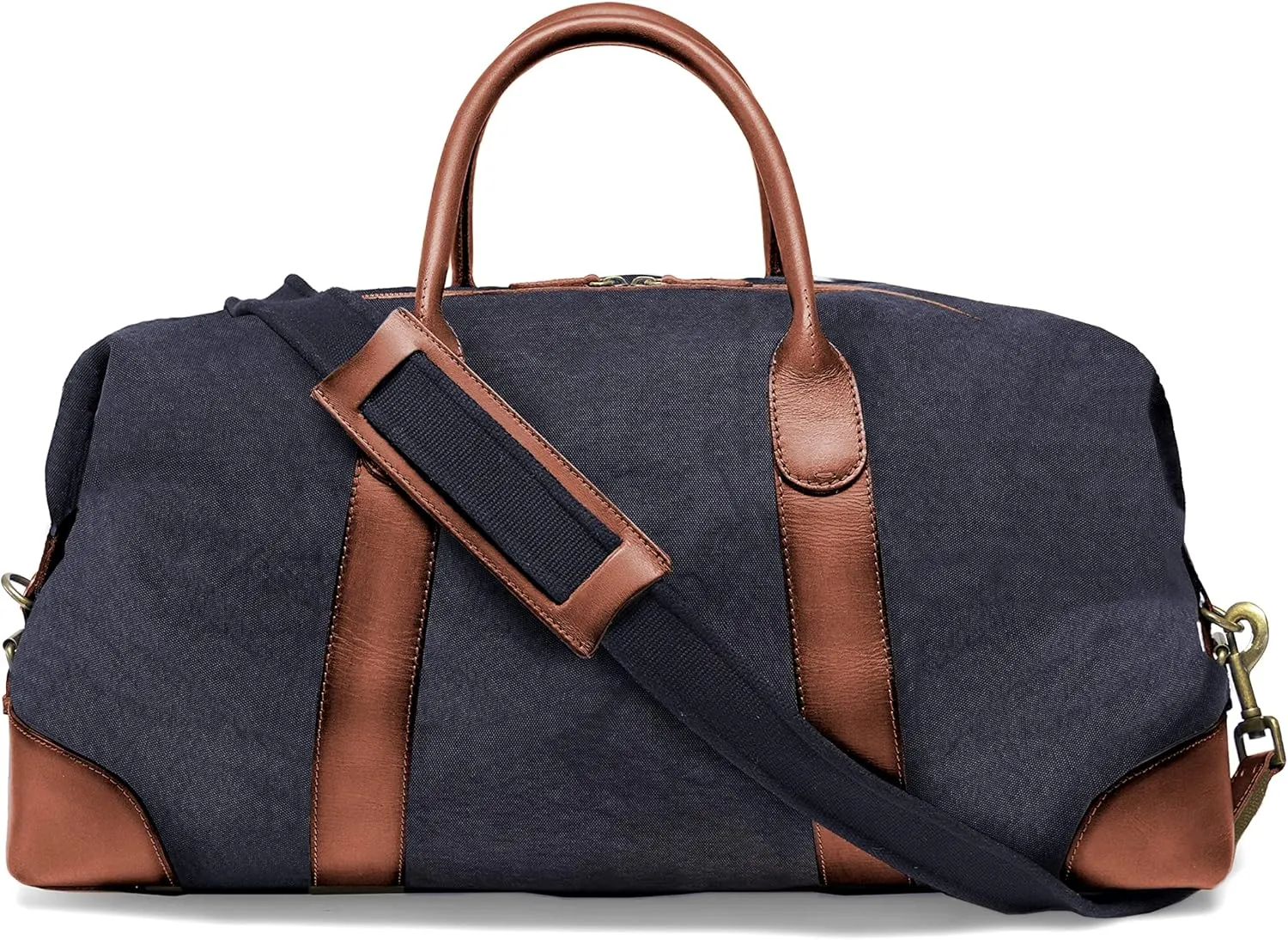DRAKENSBERG Weekender 'David' (M) - travel duffle, carryall and gym bag in vintage retro design, large, ladies, men, sustainably handmade, canvas, leather, 45L, navy-blue, DR00156-M