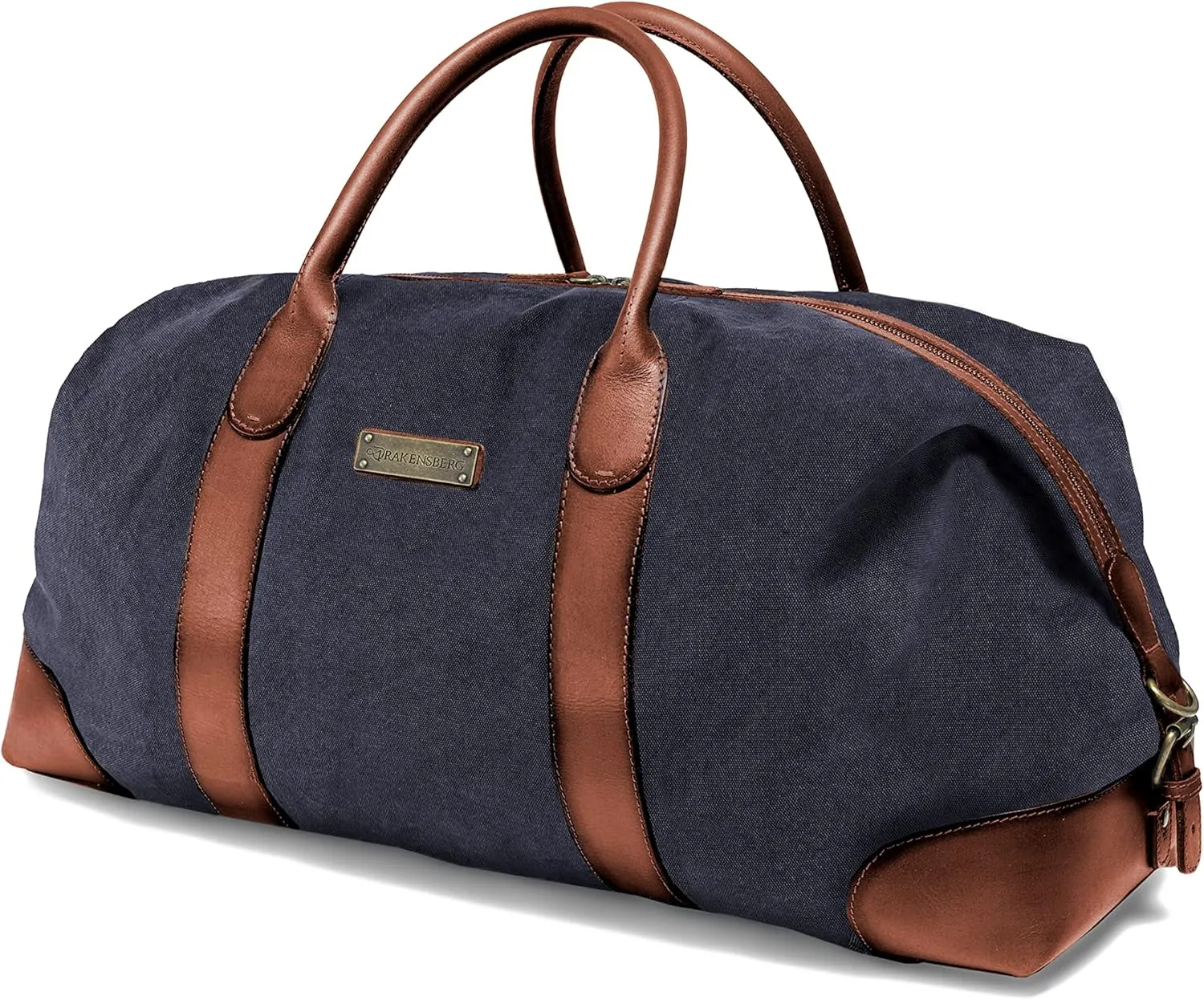 DRAKENSBERG Weekender 'David' (M) - travel duffle, carryall and gym bag in vintage retro design, large, ladies, men, sustainably handmade, canvas, leather, 45L, navy-blue, DR00156-M