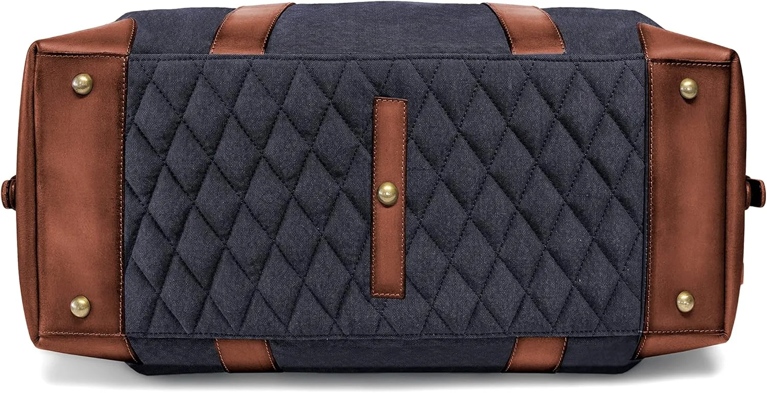 DRAKENSBERG Weekender 'David' (M) - travel duffle, carryall and gym bag in vintage retro design, large, ladies, men, sustainably handmade, canvas, leather, 45L, navy-blue, DR00156-M
