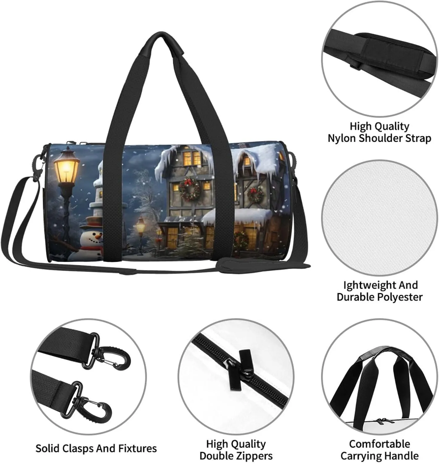 Duffel Bag for Men Women Small Gym Bag Christmas Snowmen and Houses Travel Duffel Bag Waterproof Overnight Bag for Sports Workout