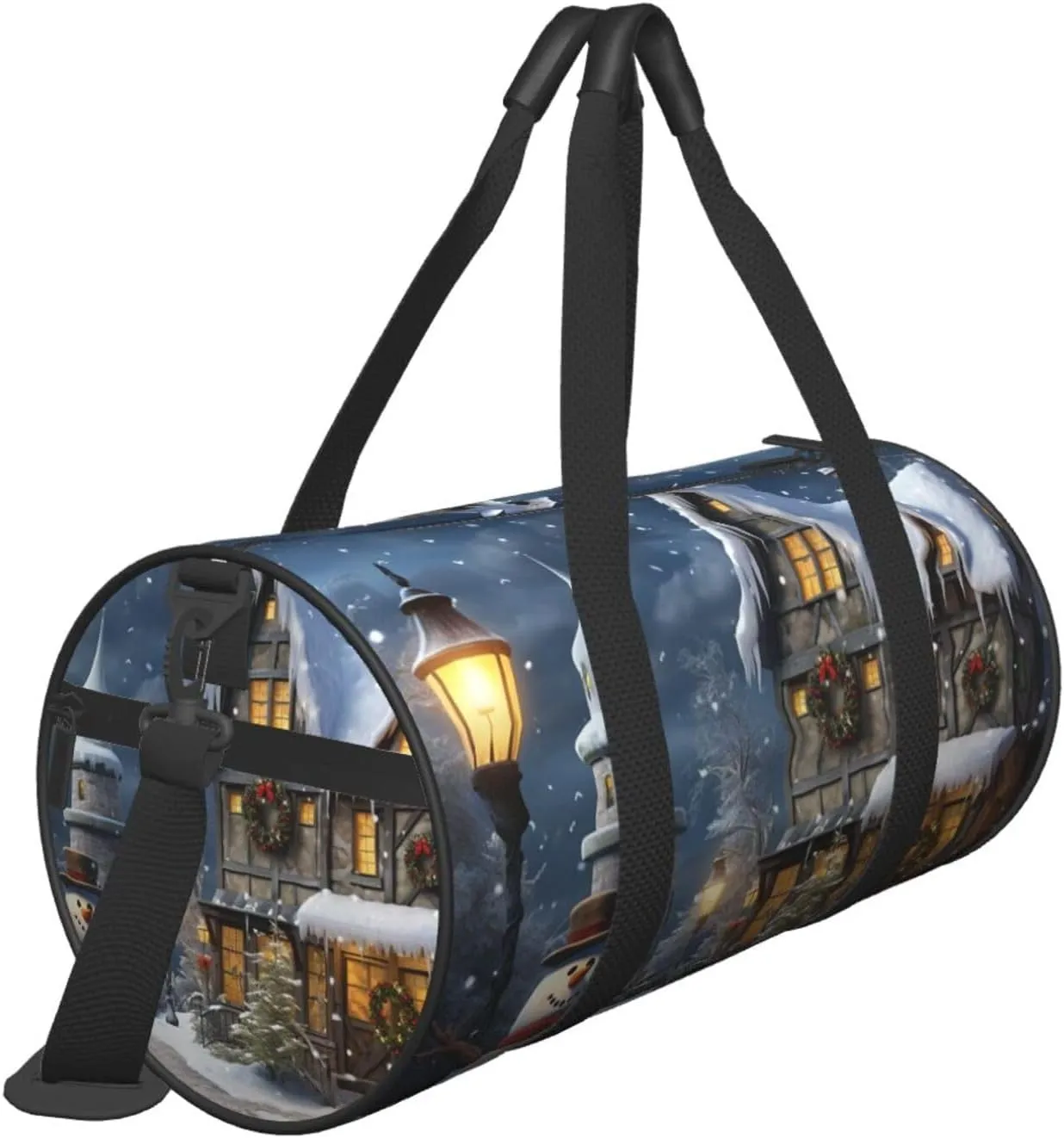 Duffel Bag for Men Women Small Gym Bag Christmas Snowmen and Houses Travel Duffel Bag Waterproof Overnight Bag for Sports Workout