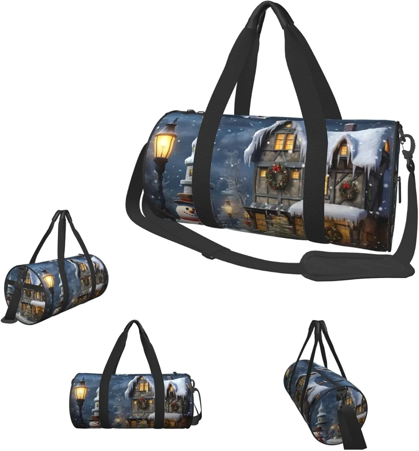 Duffel Bag for Men Women Small Gym Bag Christmas Snowmen and Houses Travel Duffel Bag Waterproof Overnight Bag for Sports Workout