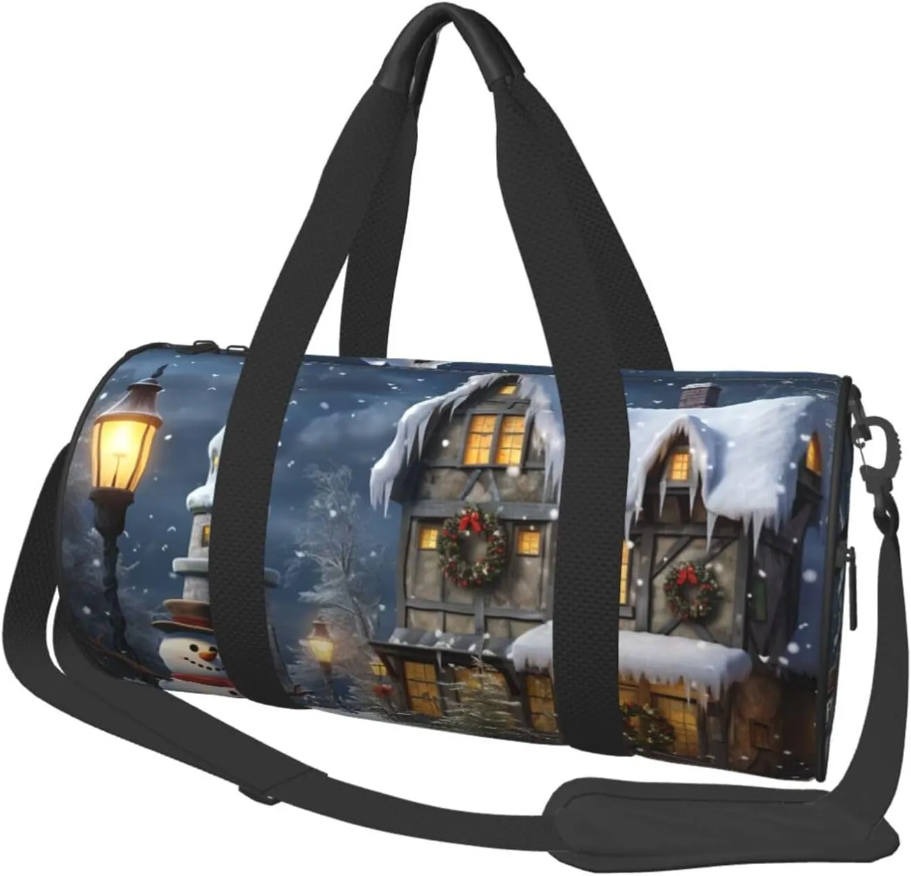 Duffel Bag for Men Women Small Gym Bag Christmas Snowmen and Houses Travel Duffel Bag Waterproof Overnight Bag for Sports Workout