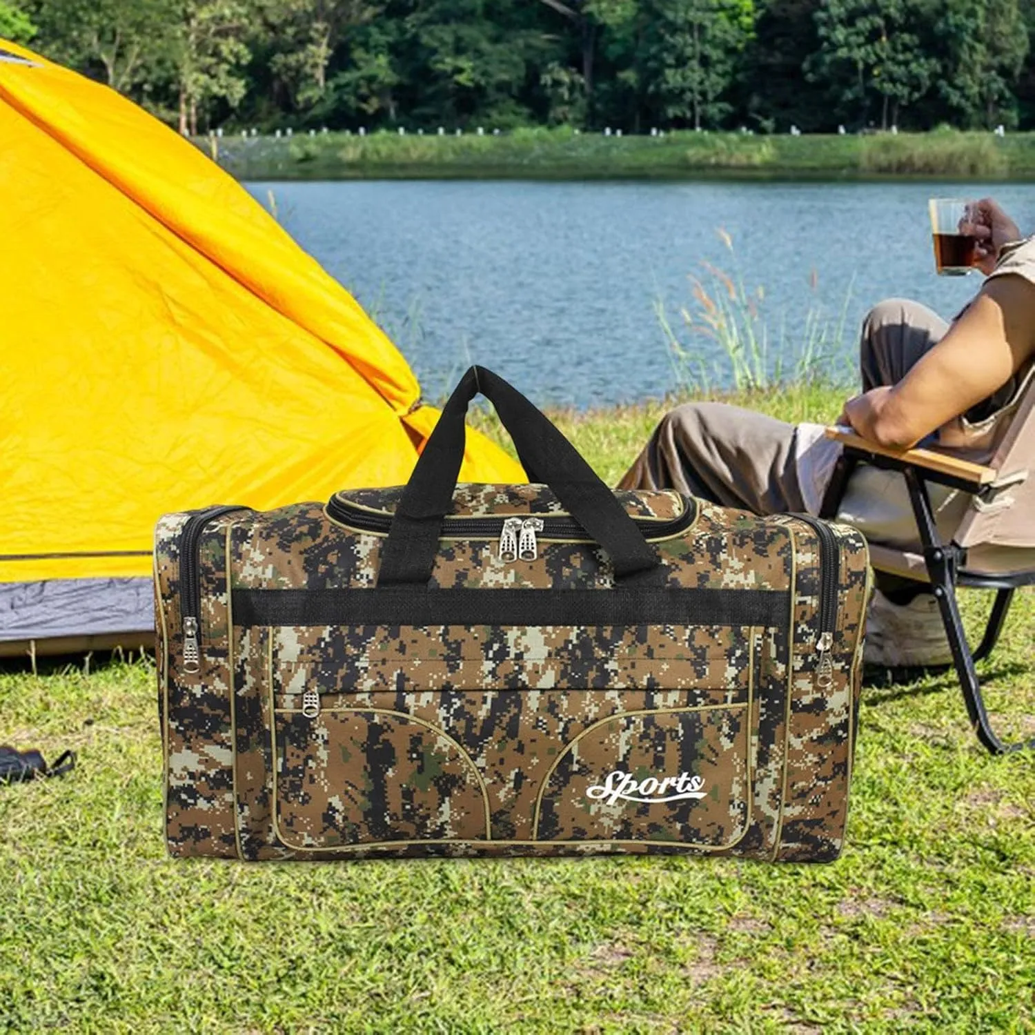 Duffel Tote Bag for Outdoor Exploration, Yellow Pattern