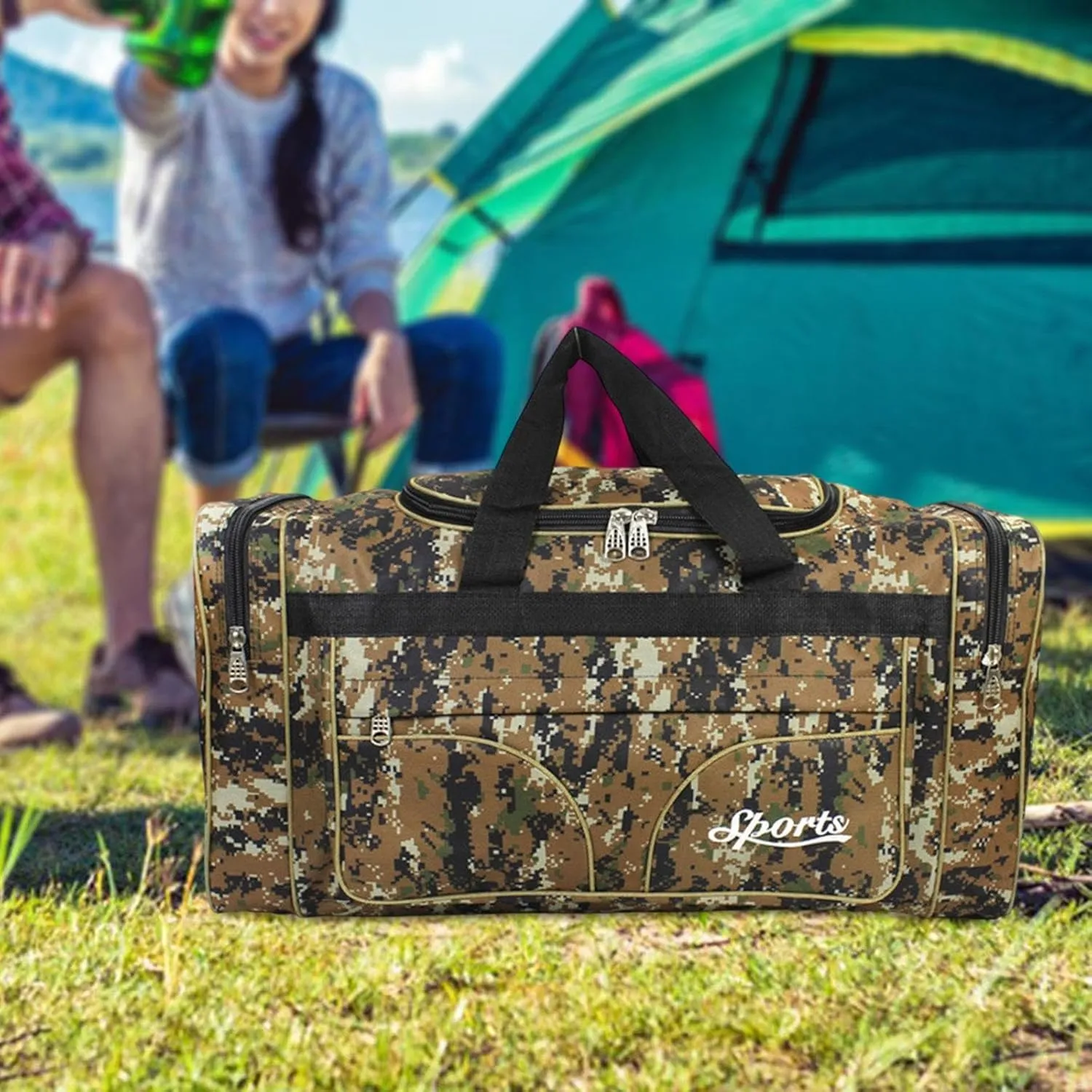 Duffel Tote Bag for Outdoor Exploration, Yellow Pattern