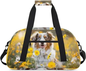 Duffle Bag Dog Flower Sunshine Warmth Gym Bag Travel Bag Luggage Bag Waterproof Lightweight Sports for Dance Gymnastics Cheers Soccer Wrestling Hospital, for Weekender Overnight