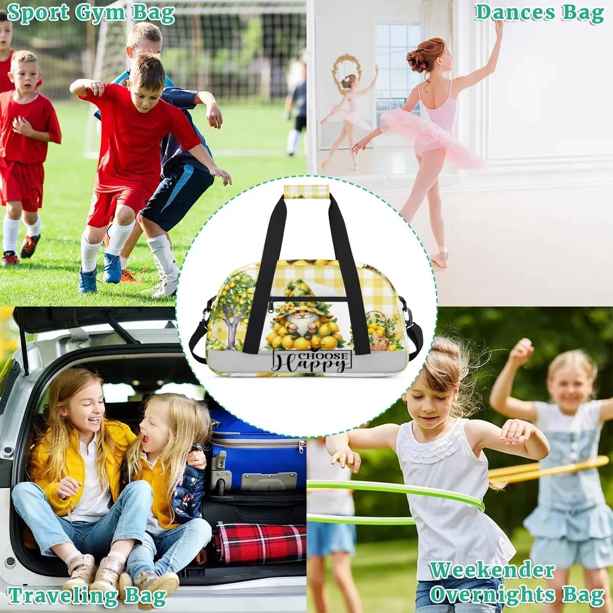 Duffle Bag Dwarf Lemon Tree Flower PersonalizedGym Bag Travel Bag Luggage Bag Waterproof Lightweight Sports for Dance Gymnastics Cheers Soccer Wrestling Hospital, for Weekender Overnight
