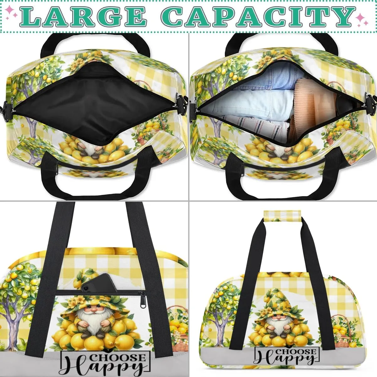 Duffle Bag Dwarf Lemon Tree Flower PersonalizedGym Bag Travel Bag Luggage Bag Waterproof Lightweight Sports for Dance Gymnastics Cheers Soccer Wrestling Hospital, for Weekender Overnight