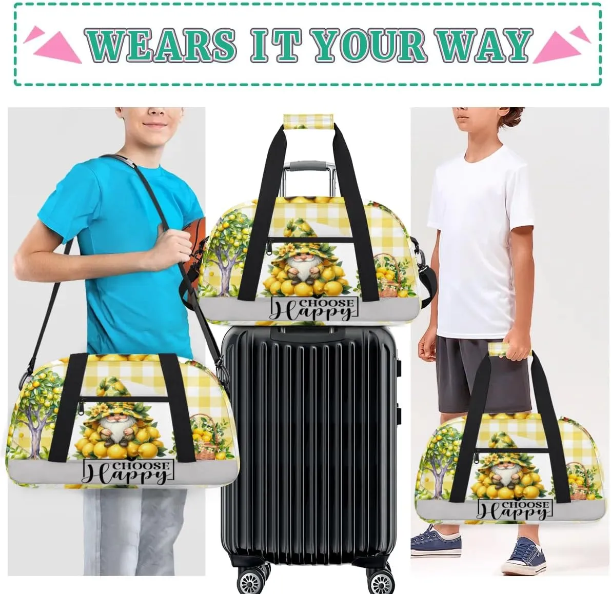 Duffle Bag Dwarf Lemon Tree Flower PersonalizedGym Bag Travel Bag Luggage Bag Waterproof Lightweight Sports for Dance Gymnastics Cheers Soccer Wrestling Hospital, for Weekender Overnight