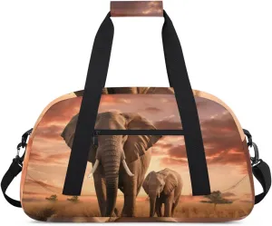 Duffle Bag Elephant Grassland Tree Animal Gym Bag Travel Bag Luggage Bag Waterproof Lightweight Sports for Dance Gymnastics Cheers Soccer Wrestling Hospital, for Weekender Overnight