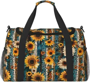 Duffle Bag Lightweight for Overnight Travel Leopard Sunflower Small Gym Bag Carry On Bag Stripe Aztec Overnight Luggage Bag Yellow Flower Floral Tote Bag Workout Dance Bag