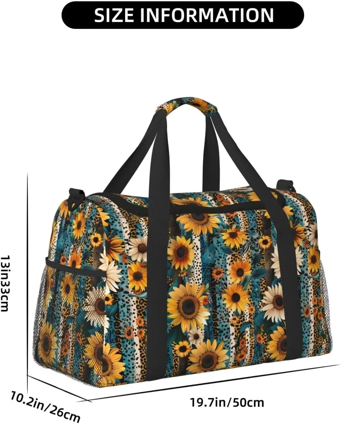 Duffle Bag Lightweight for Overnight Travel Leopard Sunflower Small Gym Bag Carry On Bag Stripe Aztec Overnight Luggage Bag Yellow Flower Floral Tote Bag Workout Dance Bag