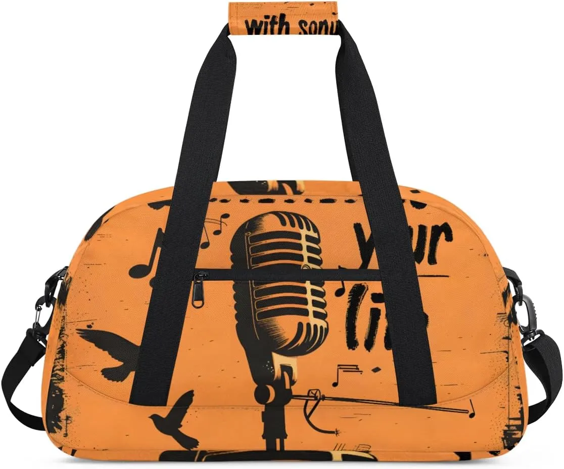Duffle Bag Microphone Musical Note Pigeon Gym Bag Travel Bag Luggage Bag Waterproof Lightweight Sports for Dance Gymnastics Cheers Soccer Wrestling Hospital, for Weekender Overnight