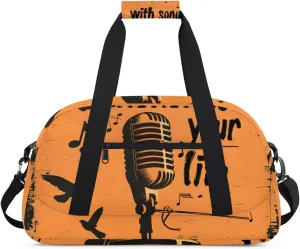 Duffle Bag Microphone Musical Note Pigeon Gym Bag Travel Bag Luggage Bag Waterproof Lightweight Sports for Dance Gymnastics Cheers Soccer Wrestling Hospital, for Weekender Overnight