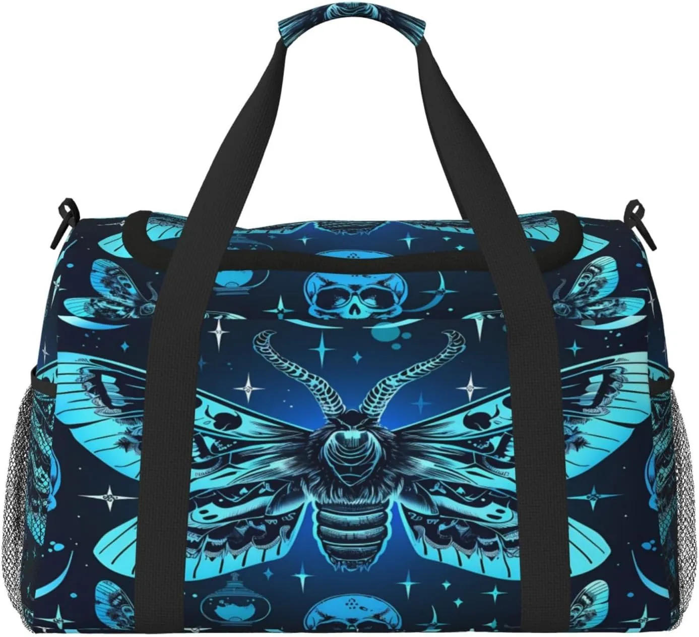 Duffle Bag Mystical Gothic Skull Butterfly Travel Duffel Bags for Men Women with Adjustable Strap Carry on Gym Bag Overnight Weekender Bag