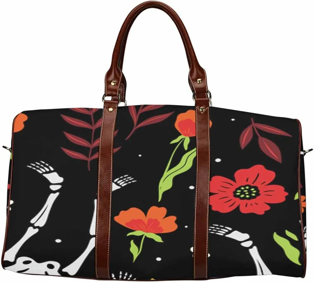Duffle Bag Women Skull Bones And Flower Personal Item Travel Bag With Compartment, Overnight Travel Duffel Bag With Toiletry Bag(Type-5,18.62"x 8.5"x 9.65")