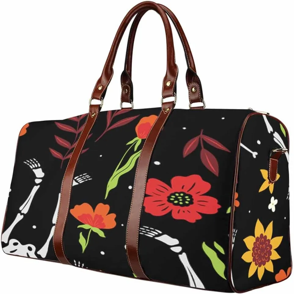 Duffle Bag Women Skull Bones And Flower Personal Item Travel Bag With Compartment, Overnight Travel Duffel Bag With Toiletry Bag(Type-5,18.62"x 8.5"x 9.65")