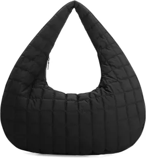 E Quilted Nylon Hobo Bag for Women Large Tote Shoulder Bag Top Handle Handbag