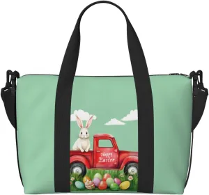 Easter Bunny Eggs Travel Duffel Bags for Women Men, Sports Training Gym Bag Dance Bag with Adjustable Shoulder Strap Rabbit in the Truck Weekender Overnight Bag