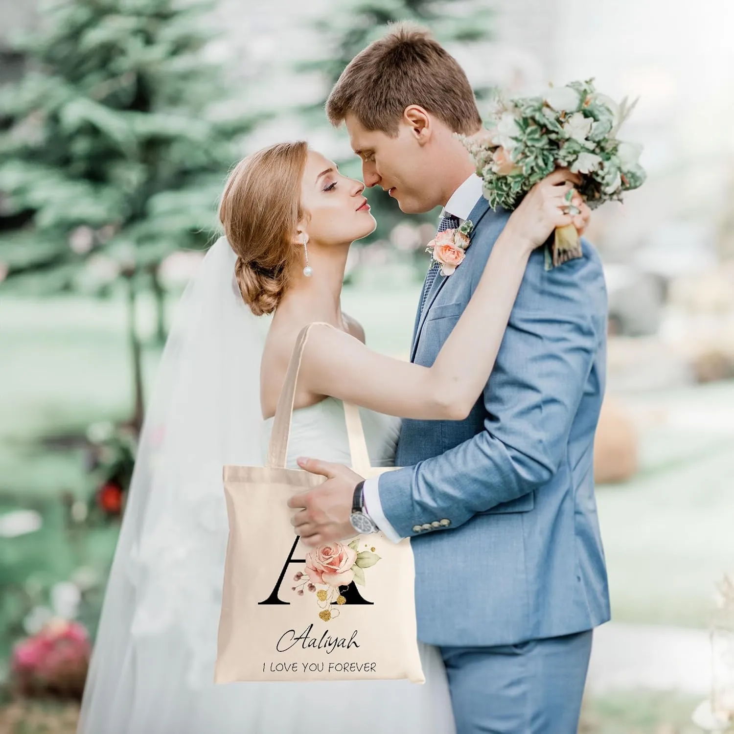 Easycosy Personalized Tote Bag Canvas Tote Bag with Picture Text Customized Reusable Grocery Bag Floral Gifts Bag for Women